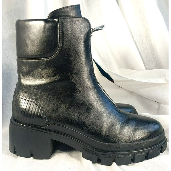 Womens Center Zip Boots Black Lug Chunky Heel Platform Mix No 6 Sasha Size 8 - Picture 2 of 10